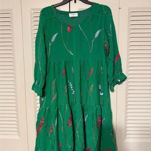 Green Floral Embroidered Dress